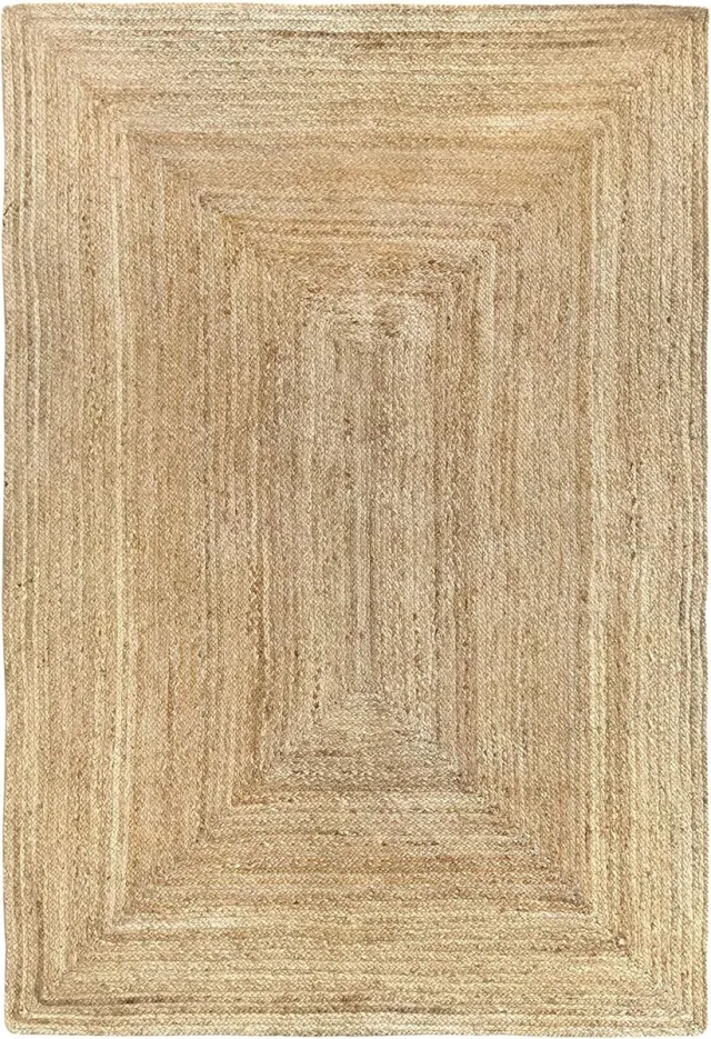 Famanu Vloerkleed Van Jute, Tapijt Alhambra, Handgeweven Vloerkleed Voor Woonkamer, Slaapkamer, Eetkamer, Gang, Ingang - (170x120cm) Natuurlijk
