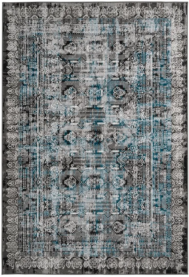 Padiro elegant laagpolig vloerkleed 120 x 170 cm - donkergrijs - oosters vintage patroon - voor vloerverwarming - van polypropyleen en jute