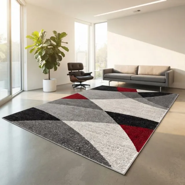 TapisTrend Designer tapijt Grijs-Rood 240x330 cm Modern vloerkleed met kruisende lijnen en abstracte geometrische blokken voor de woonkamer, slaapkamer en eetkamer