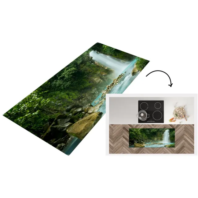 KitchenYeah Keukenloper - Loper keuken - Jungle - Natuur - Waterval - Keukenloper vinyl Multicolor