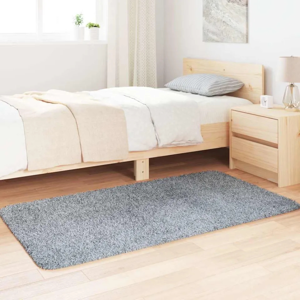 vidaXL Hoogpolig vloerkleed NAVARRA 80x150 cm polyester lichtgrijs grijs, foto 3