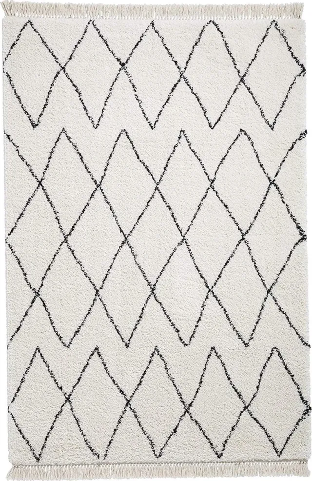 Think Rugs Vloerkleed Wit/Zwart - Hoogpolig- 120x170cm