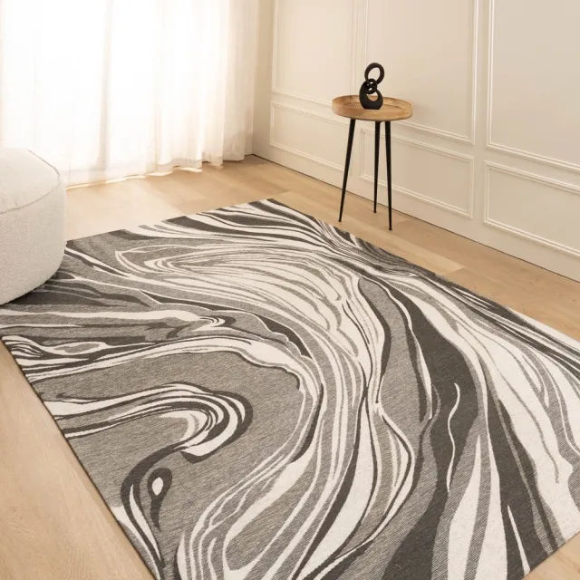Tapeso Vloerkleed marmer - Weave Marble grijs/zwart
