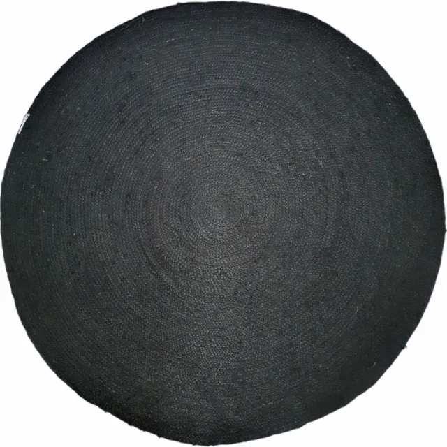 Van Rene Van René Vloerkleed Rond Woonkamer Zwart Effen Jute 150cm Badkamermat Zwarte Effen