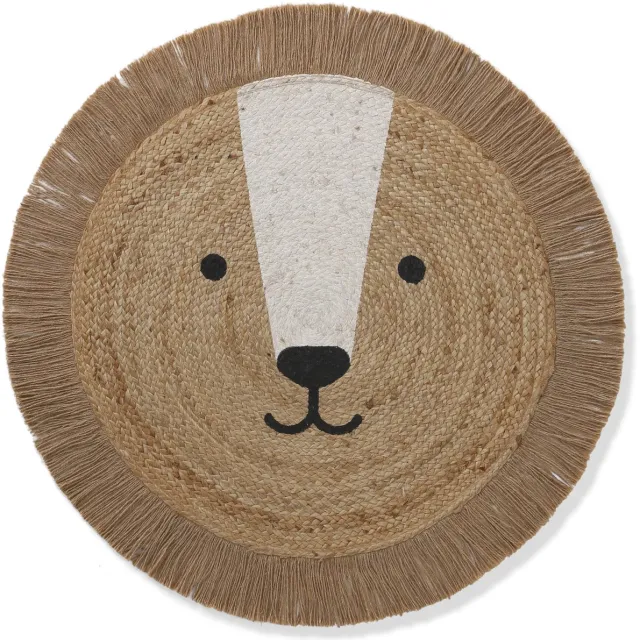 vertbaudet Rond kleed van jute Leeuw goudbeige