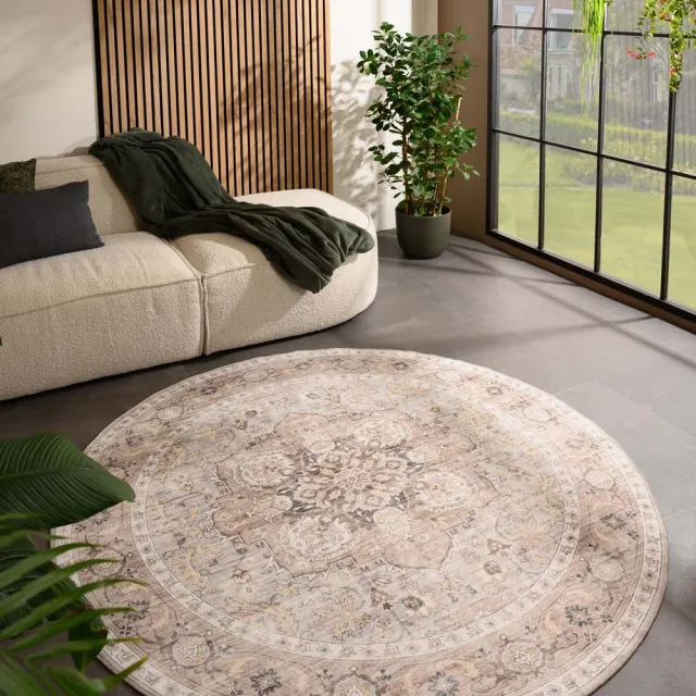 Heritaged Rond vintage buitenkleed - Valenca Fino lichtgrijs/beige 115