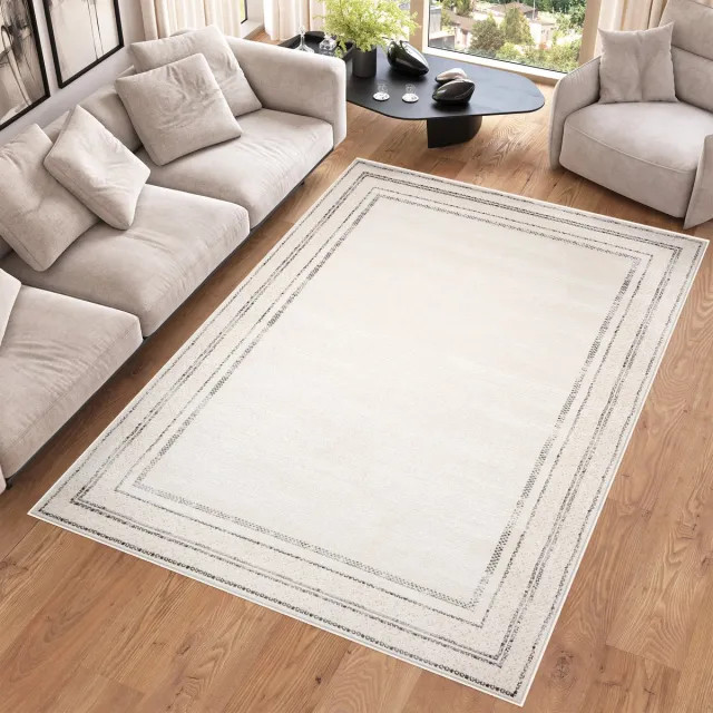 Tapiso Hera Vloerkleed Wit Beige Laagpolig Woonkamer Frame Tapijt