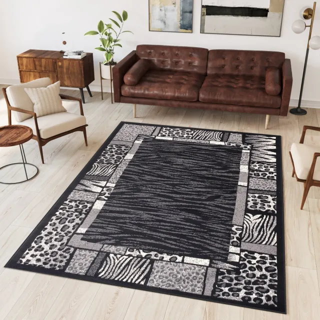 Tapiso Dream Vloerkleed Grijs Zwart Modern Dierenprint Woonkamer Tapijt Maat- 120x170