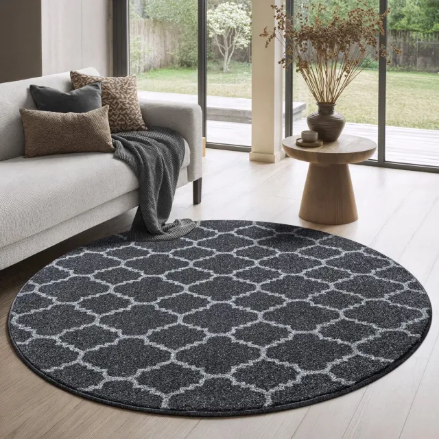 Muratap Boho Rond Klasik Laagpolig Vloerkleed Zwart/Grijs- 150 CM Ø
