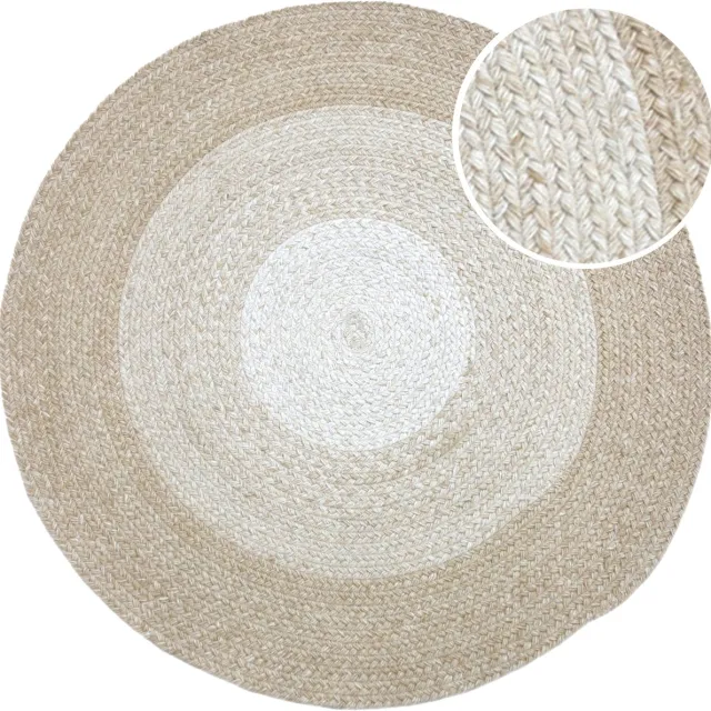 Axi Corfu Buitenkleed – Rond – Ø 180 cm – Beige/wit – Ombre - Buitenkleed – Buitentapijt – Weer- en UV-bestendig – Plat geweven – Tuintapijt – Voor binnen en buiten - Handgeweven