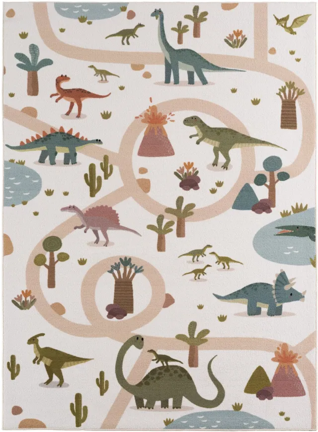 Ayyildiz Zacht & speels kinderkamerkleed met antislip - Coco (dino, crème) - 200x290 cm