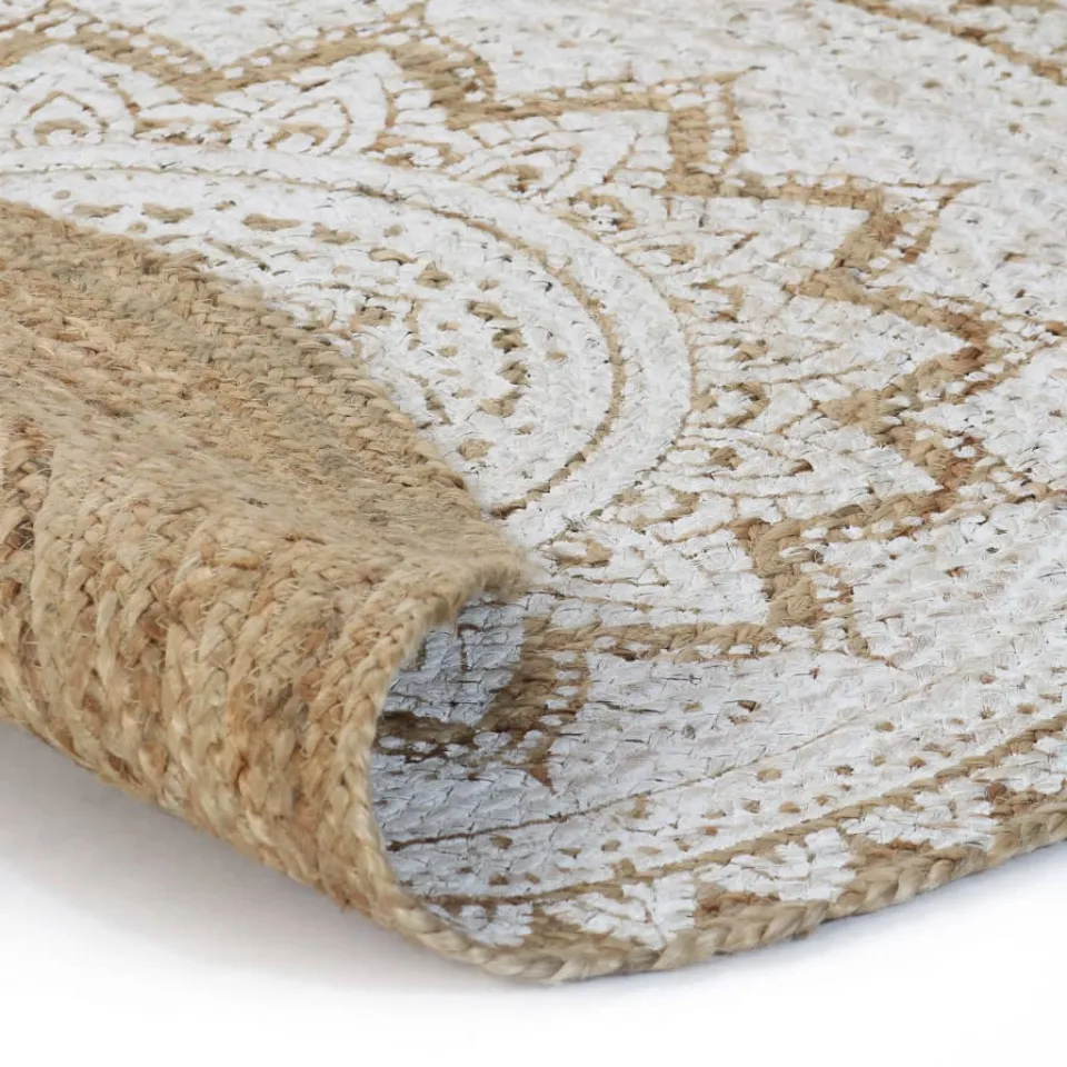 vidaXL Tapijt met print rond 150 cm gevlochten jute beige, foto 2