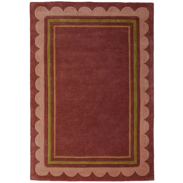 Flair Rugs Lois Scallop Border wollen vloerkleed rood Paars