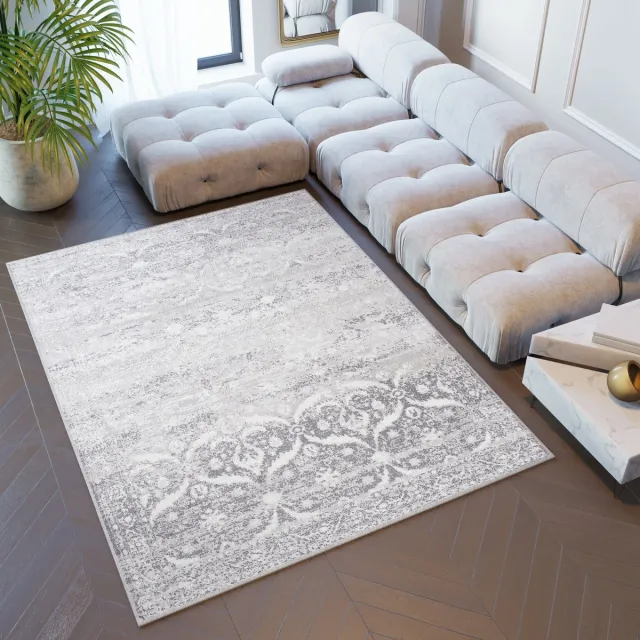 Tapiso Sky Vloerkleed Grijs Bloemen Woonkamer Tapijt Grijs3