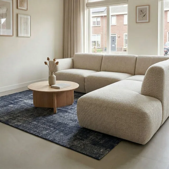 DÉJA Living Vloerkleed 68x220cm - Laagpolig Donkerblauw Stof - Ruma