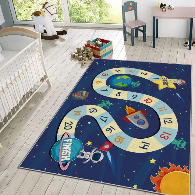 Zeo Wood Vloerkleed Kinderkamer - Speelkleed Baby - Speelmat - Speeltapijt - Tapijt voor Kinderkamer - 120*180 cm - Ruimtebaan