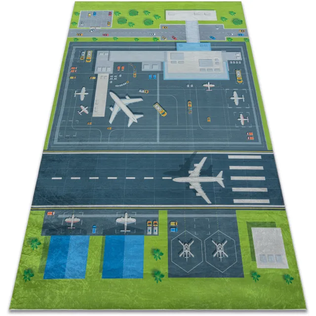 RUGSX Kleden Rugsx BAMBINO 46990 tapijt wasbaar Luchthaven, vliegtuig 200x290 cm Groen