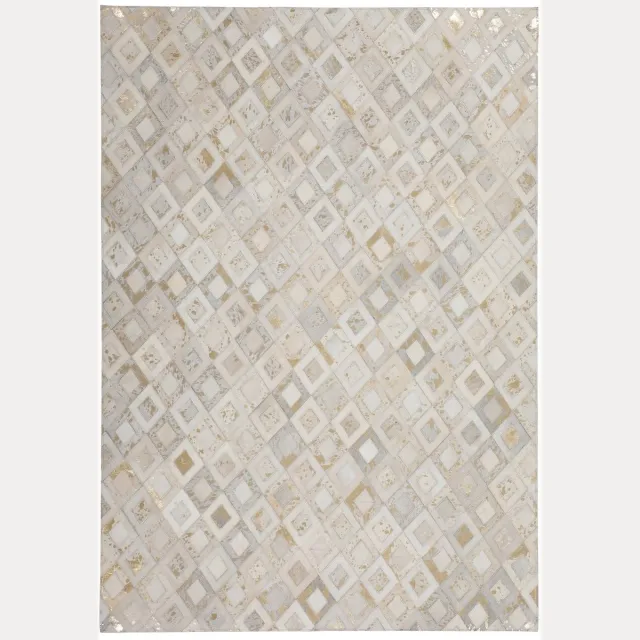 Padiro design laagpolig vloerkleed 120 x 170 cm - crème / offwhite - industrieel geometrisch patroon - voor vloerverwarming - van leer en katoen beige