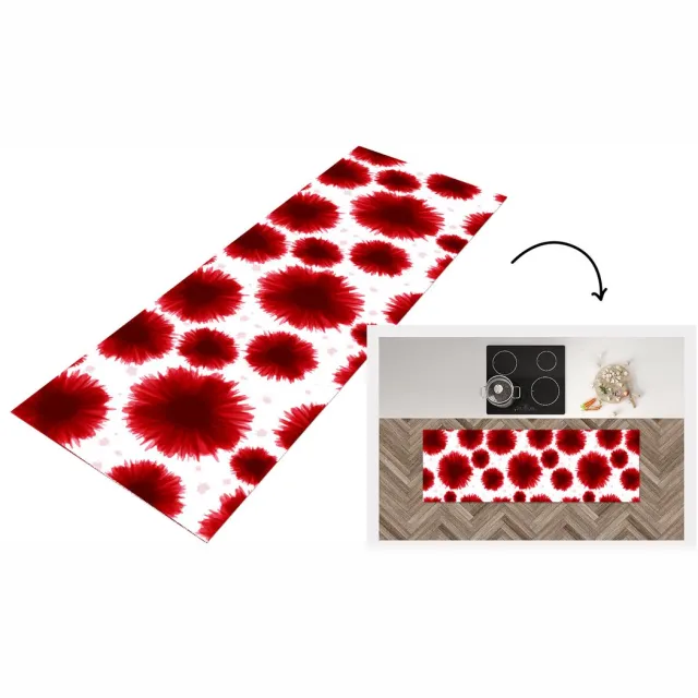 KitchenYeah Keukenloper - Loper keuken - Aquarelverf - Rood - Bloemen - 150x50 cm - Keukenloper vinyl Multicolor