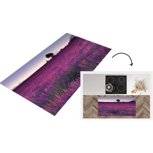 KitchenYeah Keukenloper - Loper keuken - Paarse lavendel bloemen in een veld - 120x60 cm - Keukenloper vinyl Multicolor