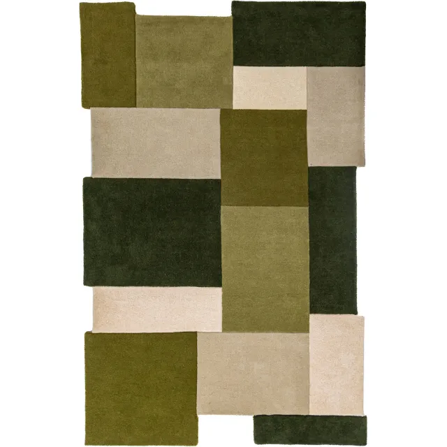 Flair Rugs Collage Modern Cut-Out wollen vloerkleed groen