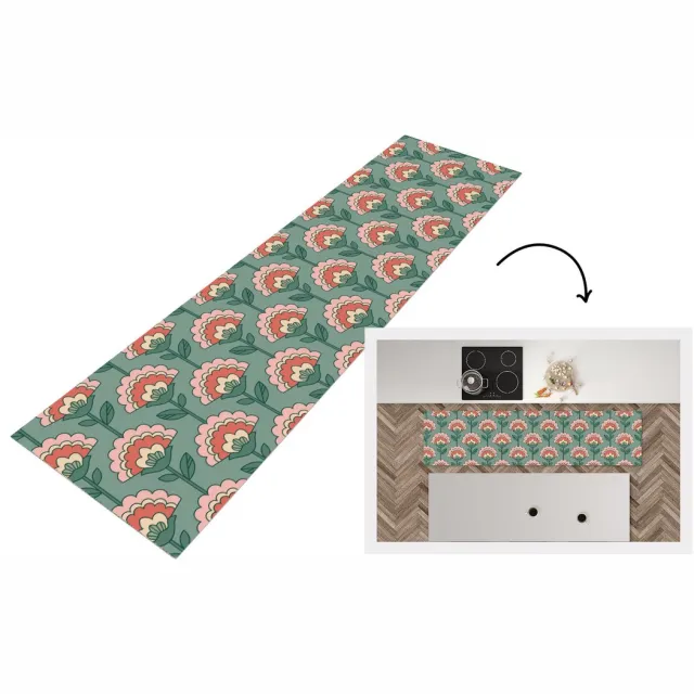 KitchenYeah Keukenloper 200x50 cm - Keukenmat vinyl Bloemen - Retro - Patronen - Keukenmatten loper - Keuken vloerkleed tapijt