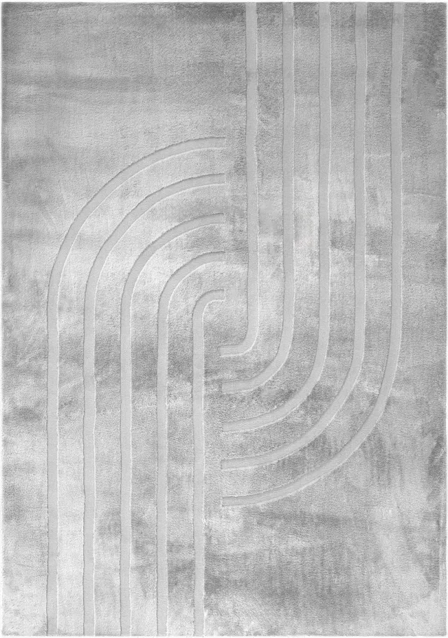 Padiro knus hoogpolig vloerkleed 160 x 230 cm - lichtgrijs - modern geometrisch patroon - voor vloerverwarming - van polyester, wol en katoen