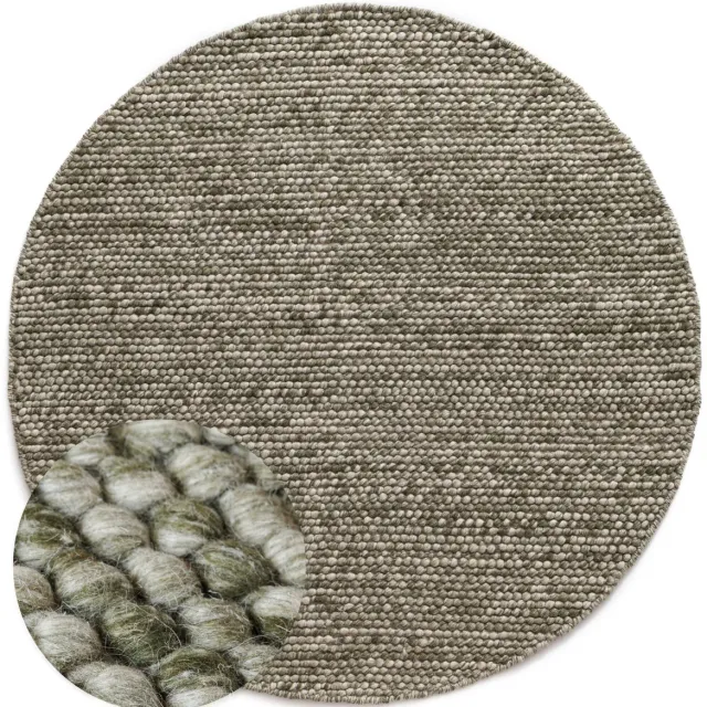 Nordic Weavers Rond wollen vloerkleed - Løkke olijfgroen 150