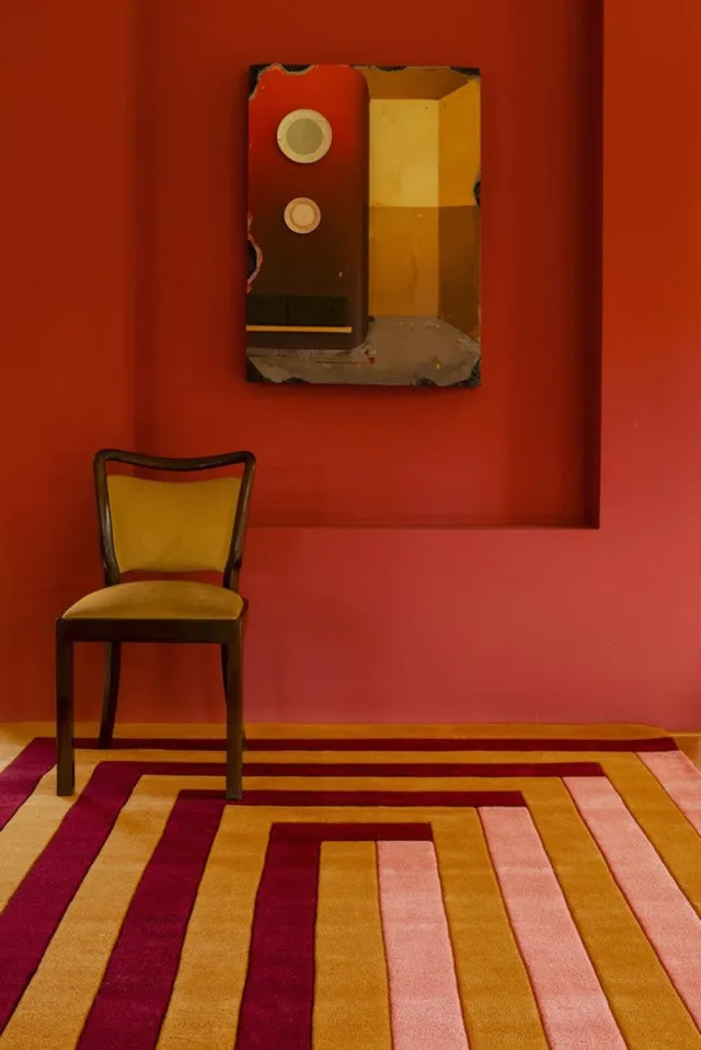 Layered Teklan Labyrinth Coral Pink Vloerkleed - 180 x 270 cm - Veelkleurig - Rechthoekig - Wol - Woonkamer, Eetkamer, Slaapkamer - Geometrisch - Modern, Design
