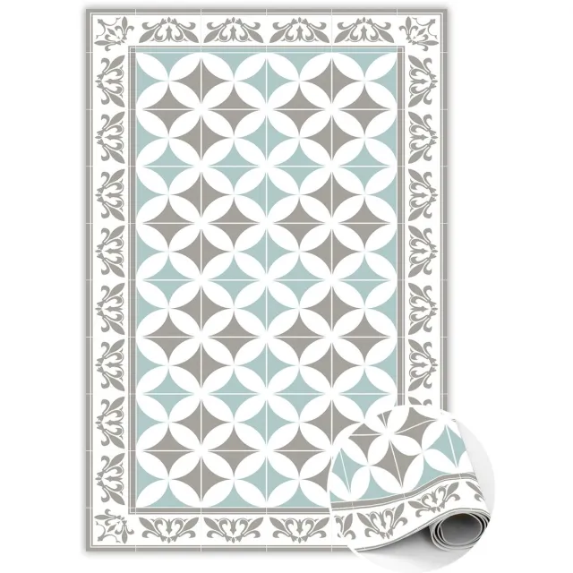 TULUP Vinyl Tapijt - Portugese tegels Vloerkleed Vinyl - 140 x 210 cm - Wit Binnen Tapijt - Vloerkleed Op Vinyl - Vinylmat - Haltapijt - Kantoortapijt Wit Portugese Tegels