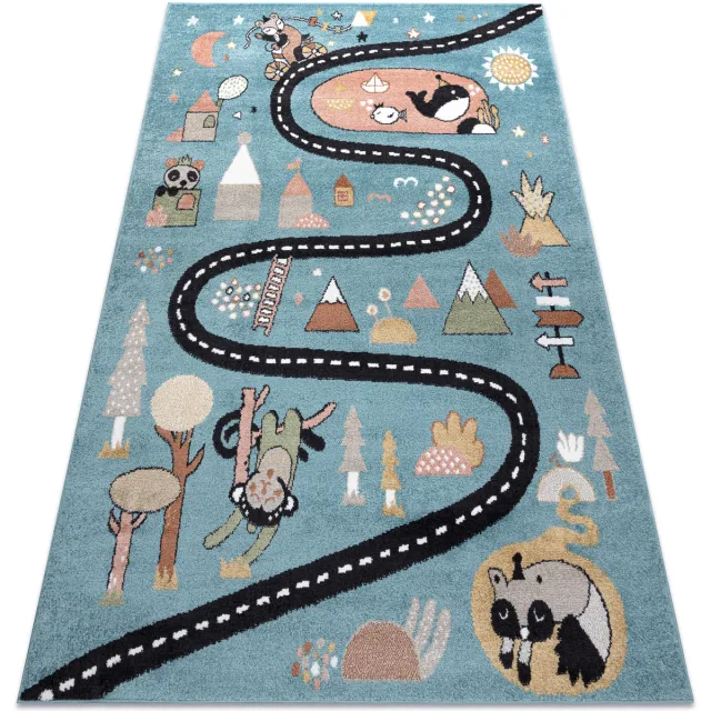 RUGSX Kleden Rugsx Tapijt FUN Route voor kinderen, straat, dieren 240x330 cm Blauw