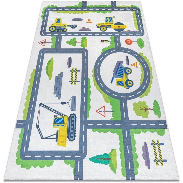 RUGSX Kleden Rugsx BAMBINO 2338 tapijt wasbaar Graafmachine dieren vo 200x290 cm Wit