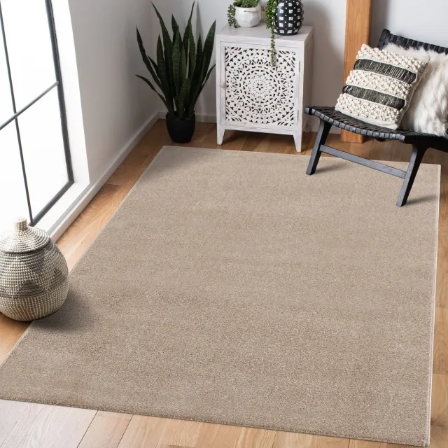 Muratap Uni Effen Laagpolig Vloerkleed Modern Beige- 200x200 CM Vierkant