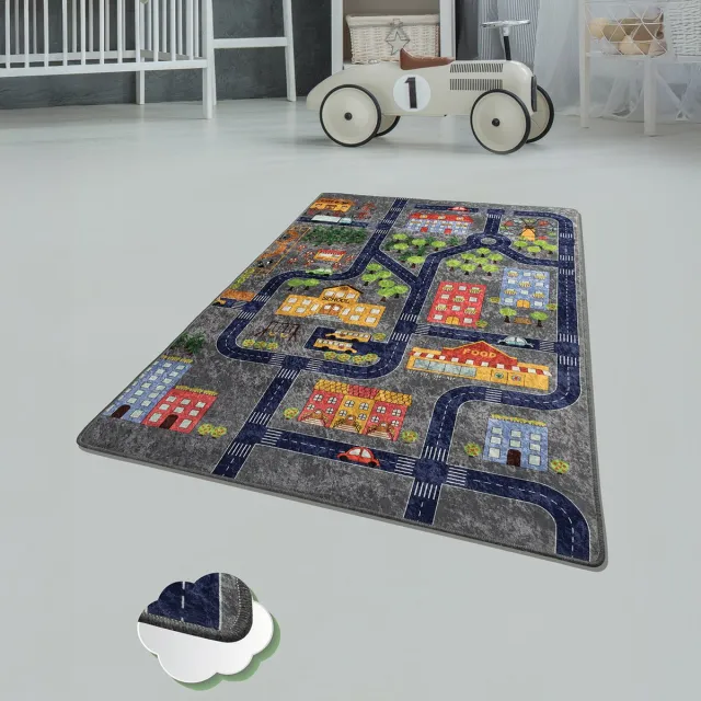 Bosdela Wasbaar kinder- en babykleed, 100x160 cm, ideaal voor kinderkamers, speelkamers en kruipmatten Small Town Grijs