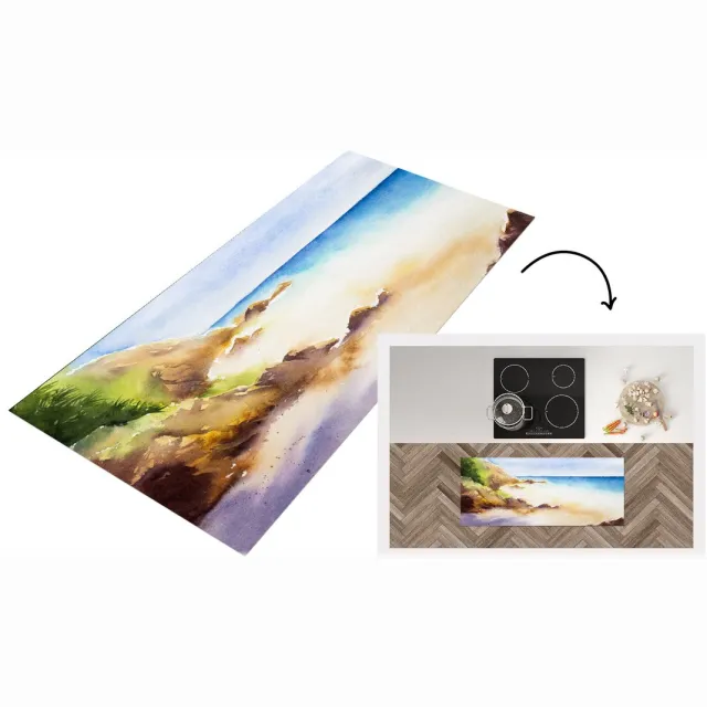 KitchenYeah Keukenloper - Loper keuken - Zee - Berg - Waterverf - Keukenloper vinyl Multicolor