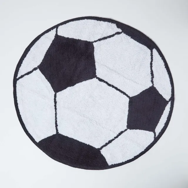 Homescapes kindertapijt voetbal 100% katoen Zwart en wit