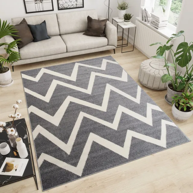 Tapiso Maroko Vloerkleed Woonkamer Zigzag Grijs