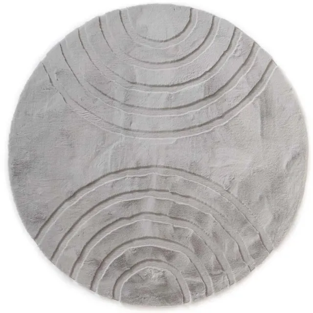Tapeso Fluffy vloerkleed rond - Carvy lichtgrijs 200