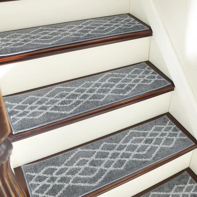 Ibenzoa 15-delige antislip traptredematten set, zelfklevend en wasbaar, ideaal voor elk gezin grijs