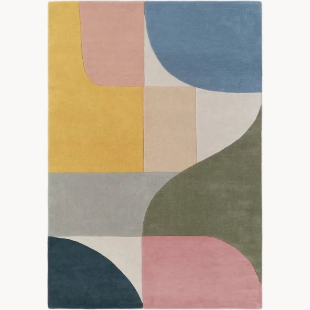 Ted Baker Handgeweven wollen hoogpolig vloerkleed Curzon Wit, Kleurrijk