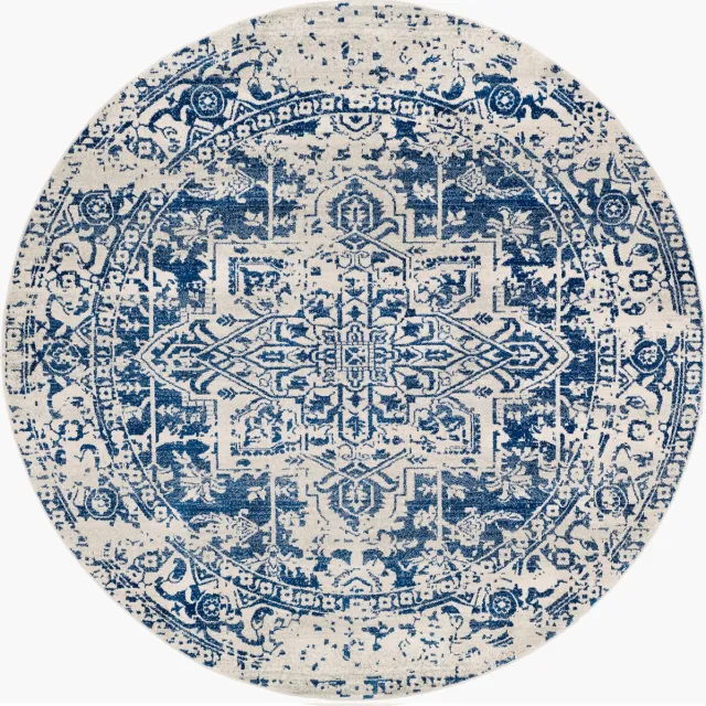 Surya Juliette rond vloerkleed vintage oosters blauw