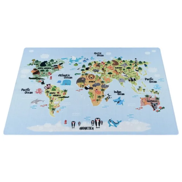 TapisTrend Kinderkleed Blauw 100x150 cm met korte pool, wereldkaartpatroon, dieren, foto 5