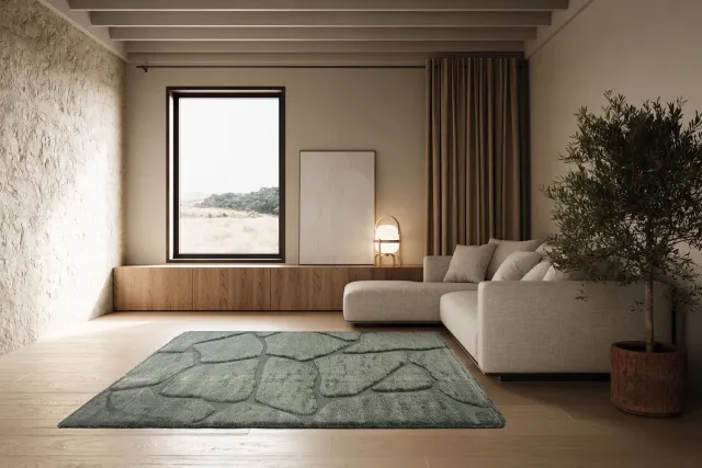 Tapis Home Tapison Home Kyoto 014.0067.4373 Vloerkleed - 160 x 230 cm - Groen - Rechthoekig - Polyester - Eetkamer, Woonkamer, Slaapkamer - Abstract, Effen - Modern