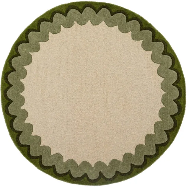 Flair Rugs Wiggle Border Wool Circle wollen vloerkleed olijfgroen