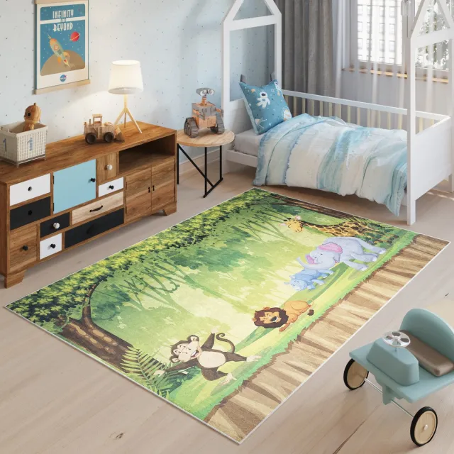 Tapiso Emma Vloerkleed Jeugdtapijt Kinderkamer Kindertapijt Dieren Tapijt Groen 4