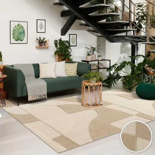 TT Home Binnen- en buitentapijt weerbestendig balkon keuken boho hoog-laag effect geometrisch 160 x 220 cm Rechthoek 160 x 220 cm Rechthoek beige