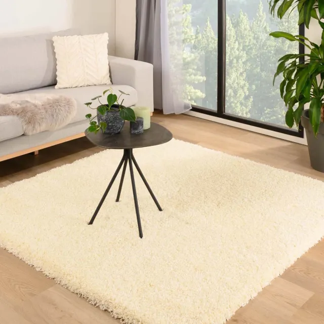 Tapeso Vierkant hoogpolig vloerkleed - Shaggy Grand Crème 160x160