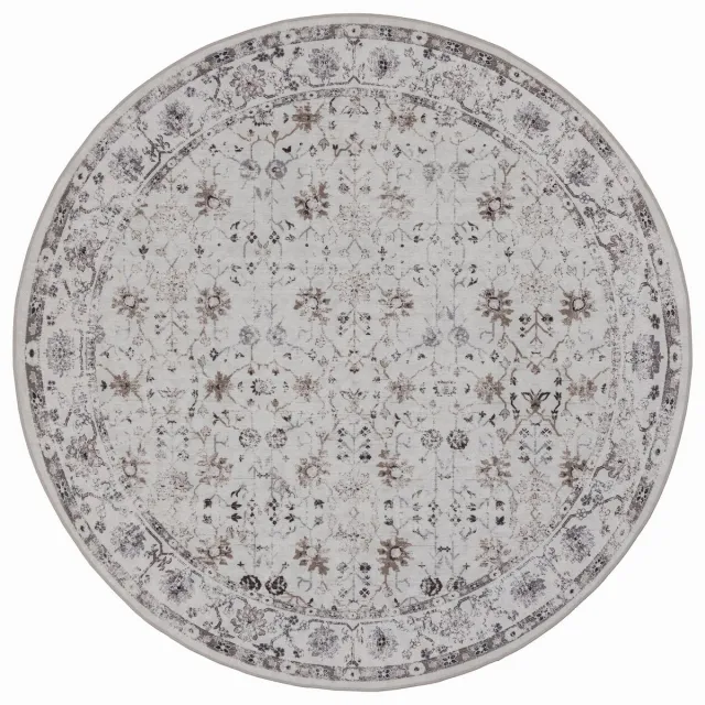 Moonay Rond Vintage Vloerkleed Atlas Floraal 160 cm - Wasbaar Antislip Crème CREME