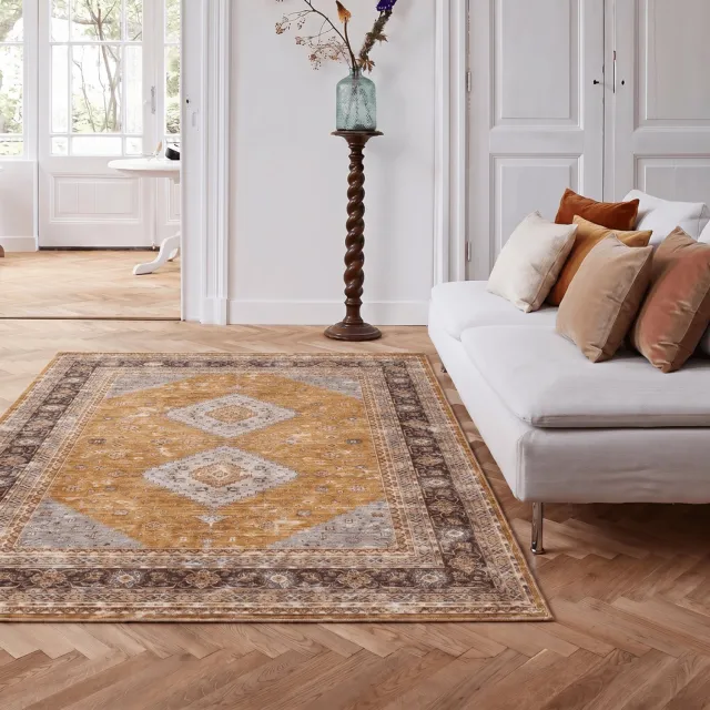 Interieur 05 Vintage vloerkleed Nomad Camel/Aubergine - 200 x 290 cm - (L) Geel