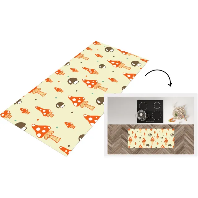 KitchenYeah Keukenloper 120x50 cm - Keukenmat vinyl Patronen - Paddestoel - Oranje - Keukenmatten loper - Keuken vloerkleed tapijt